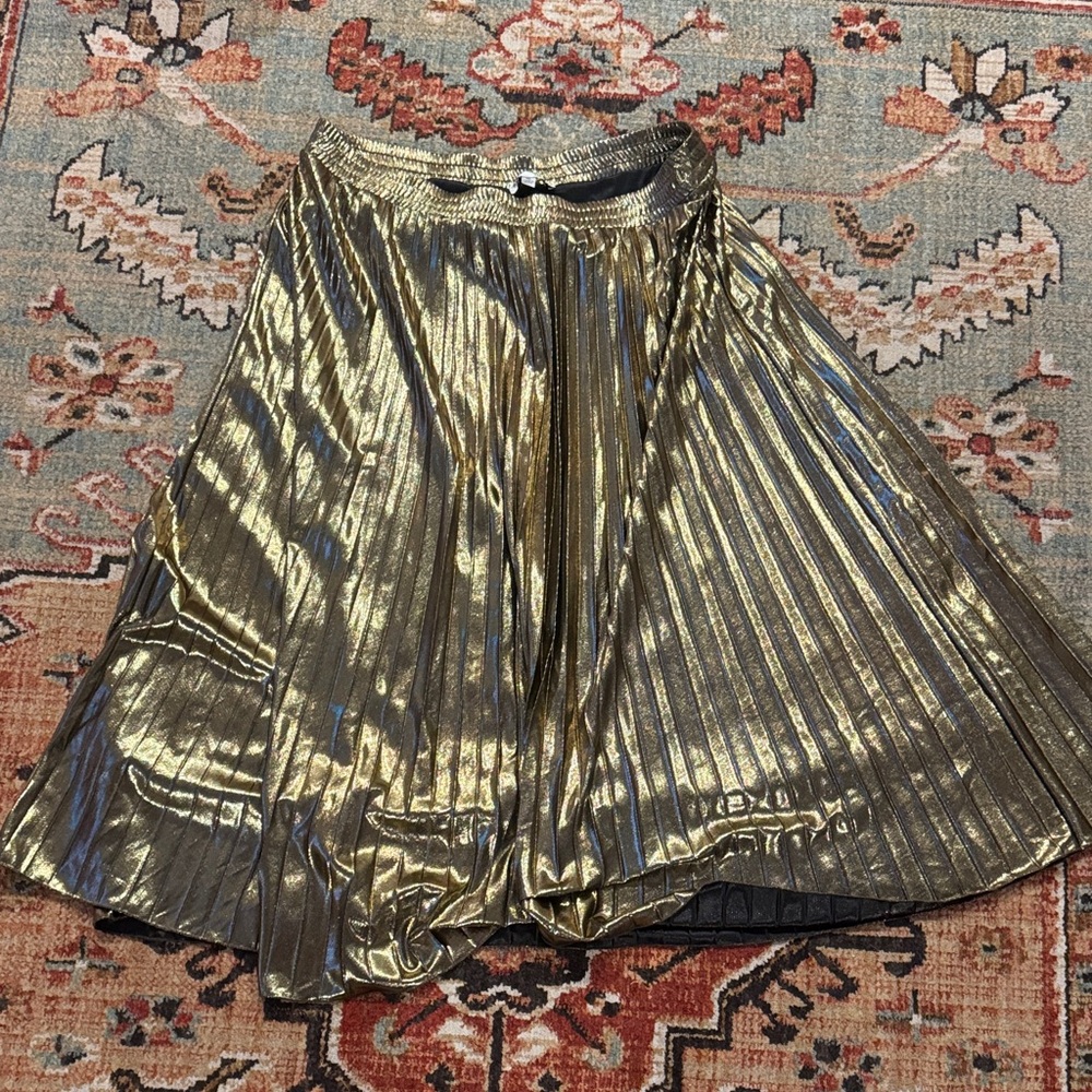 WD.NY Metallic Gold A-Line Midi Skirt